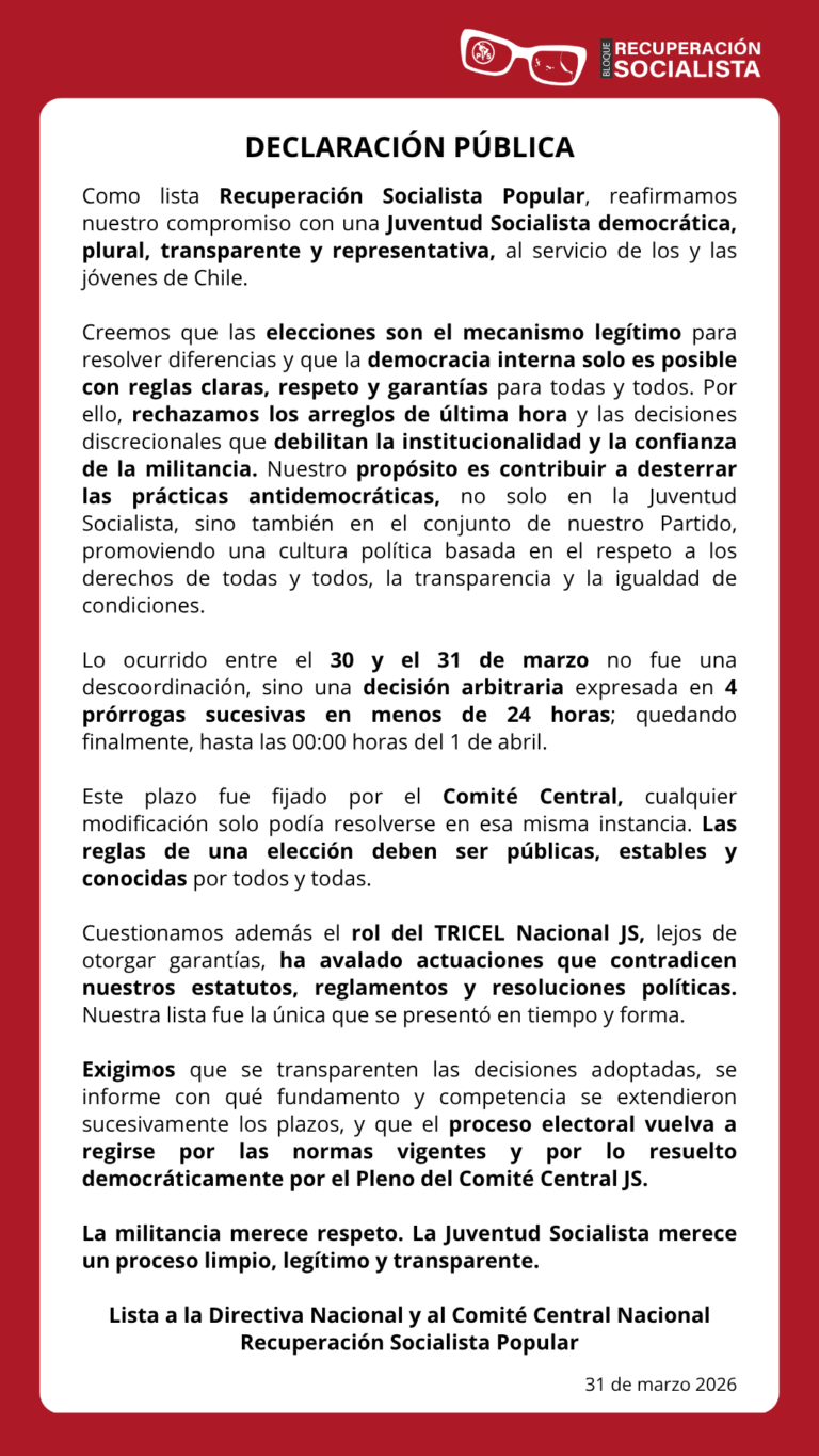 Declaración pública ante el proceso electoral de la Juventud Socialista