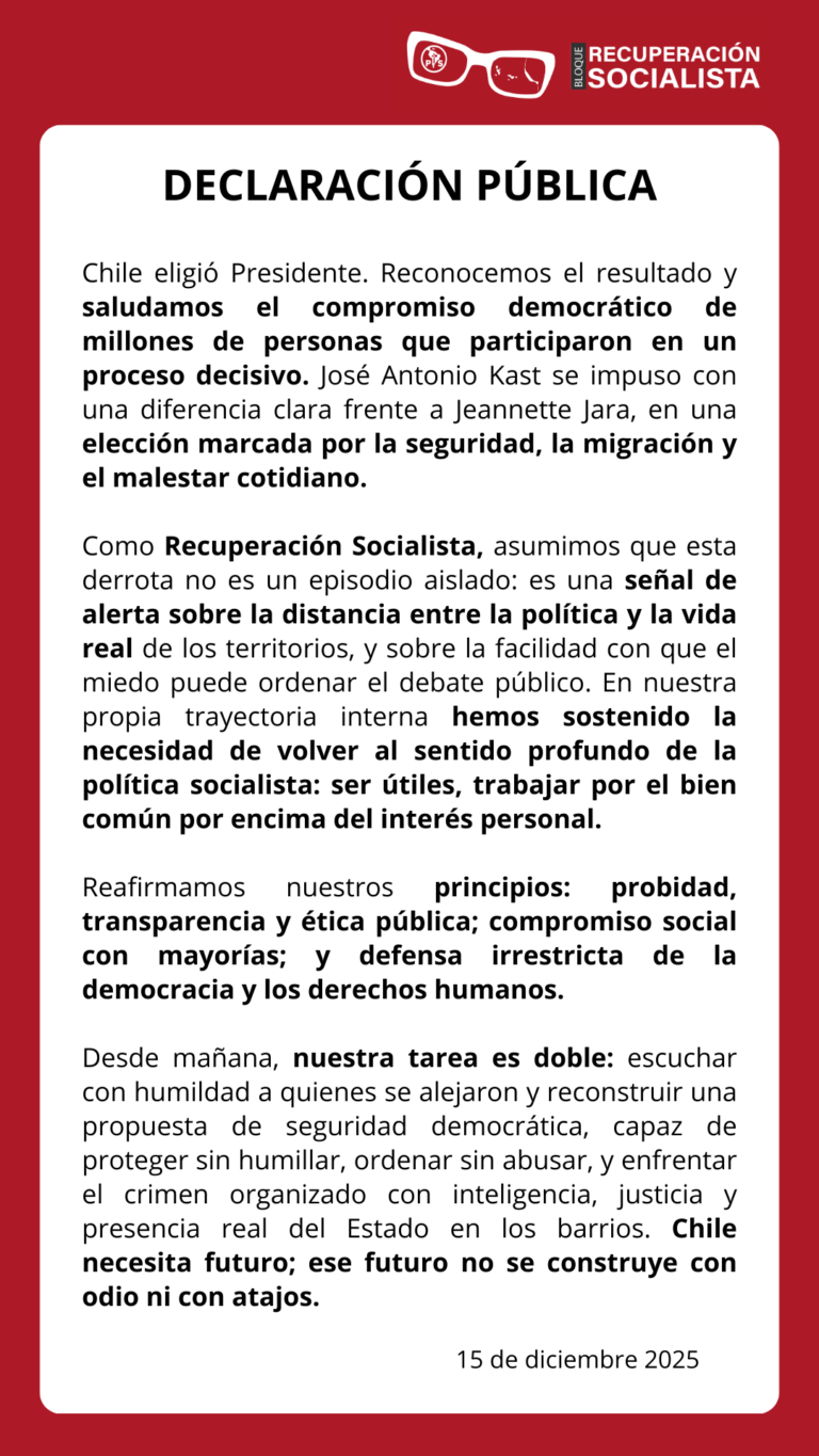 Chile eligió Presidente: declaración ante el resultado de la segunda vuelta
